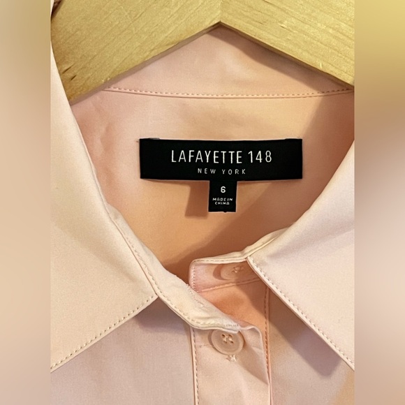 Lafayette 148‎ Womens Button Up Shirt 6 Peach Pleated Long Sleeve Career Modest - Picture 3 of 16